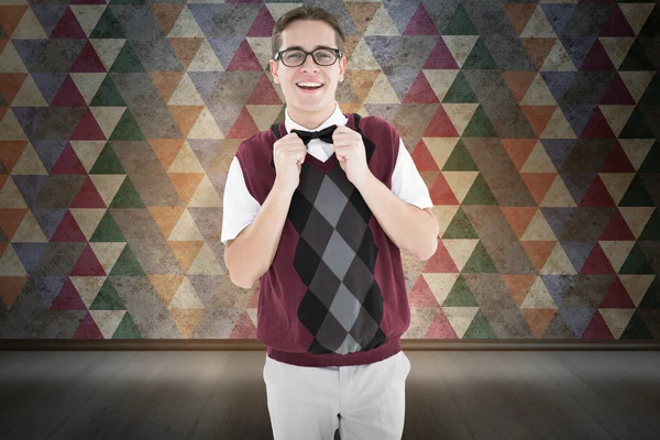 Geeky hipster onun papyon sabitleme — Stok fotoğraf