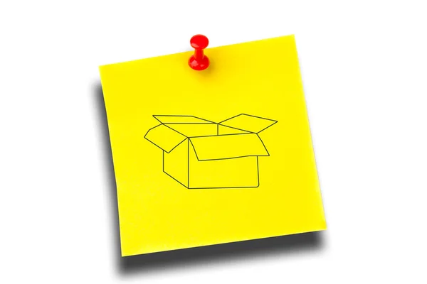 Open box against adhesive note — Stock Photo, Image