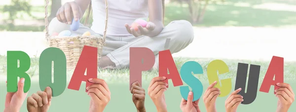 Hands holding up boa pasqua — Stock Photo, Image