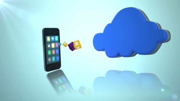 Smartphone che comunica con il cloud — Video Stock