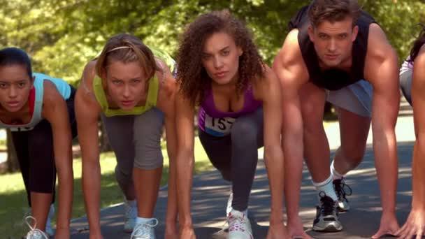 Вмістити людей, що біжать на гонці в парку — стокове відео