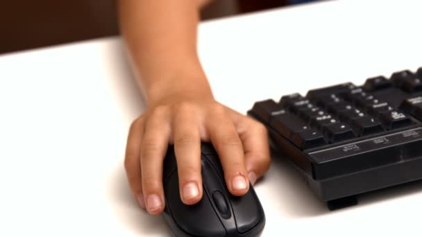 Aluno bonito usando computador na escola — Vídeo de Stock