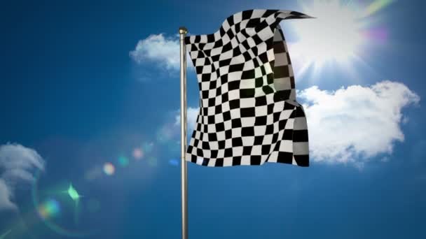 Шахматный флаг на фоне голубого неба — стоковое видео
