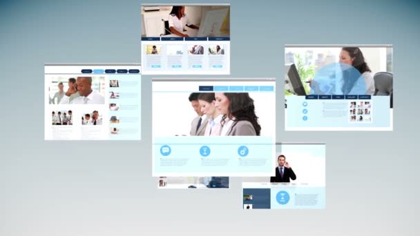 Diferentes páginas da web mostrando pessoas de negócios — Vídeo de Stock