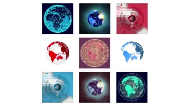 Різні екрани, що показують глобальну графіку — стокове відео