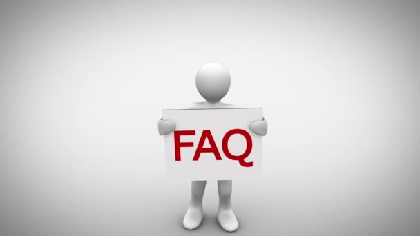 Character holding sign saying FAQ — Stock Video