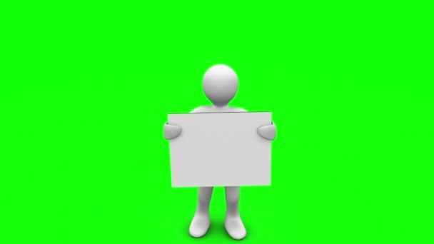 Character holding white sign — Stock Video