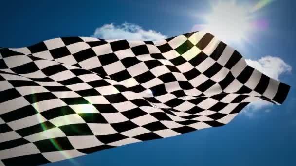 Checkered flag against blue sky — Stock Video