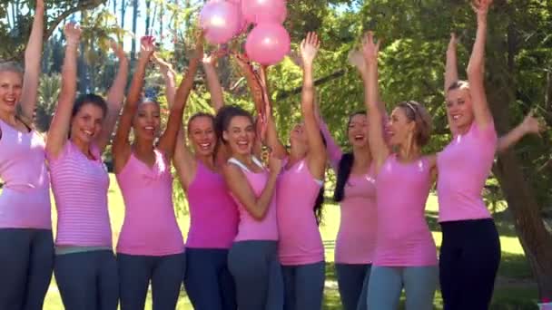Women in pink for breast cancer awareness — Stock Video