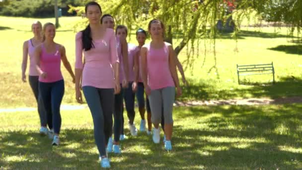 Kvinnor i rosa för bröstcancer medvetenhet — Stockvideo
