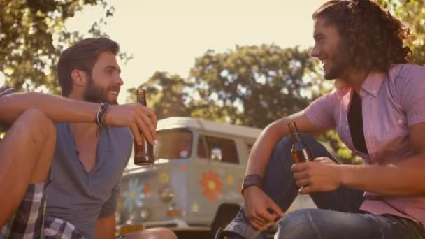 Friends toasting with beers — Stock Video