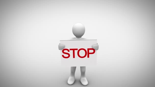 Character holding sign saying stop — Stock Video