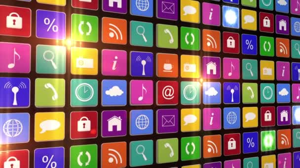 Parede piscando de ícones de aplicativos — Vídeo de Stock