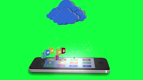 Smartphone comunicándose con la nube — Vídeo de stock