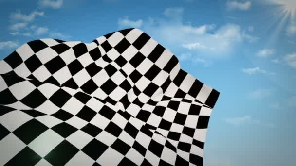 Bandera a cuadros contra el cielo azul — Vídeo de stock