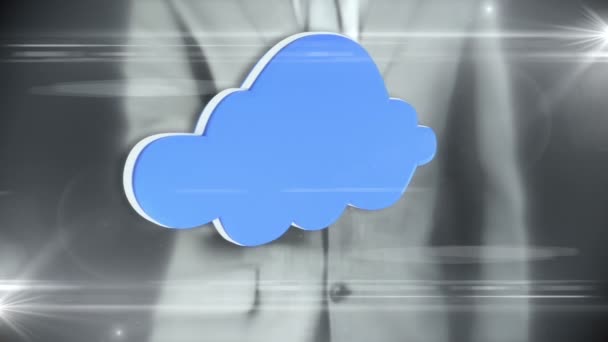 Бизнесмен взаимодействует с облачным интерфейсом — стоковое видео