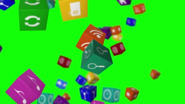 Falling computer app icon cubes — Stock Video