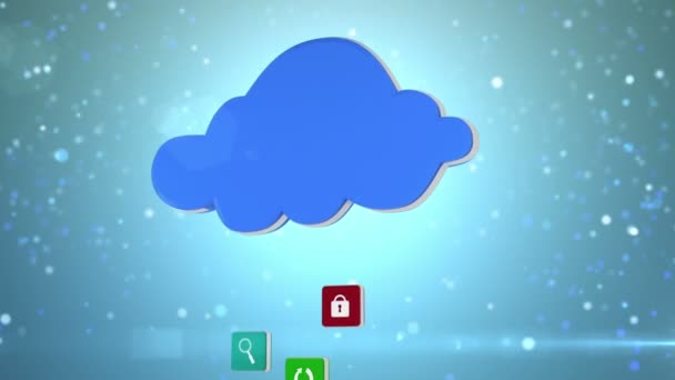 Ícones de aplicativos flutuando até a nuvem — Vídeo de Stock