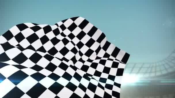 Checkered flag in flashing arena — Stock Video