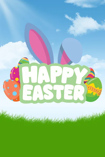 Happy easter groet tegen blauwe hemel — Stockfoto