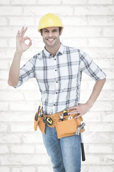 Handyman gesturing OK sign — Stock Photo, Image