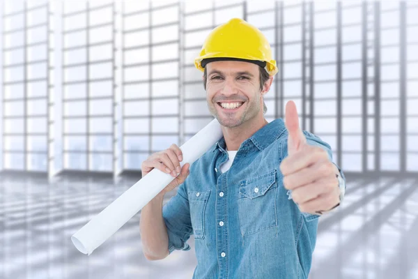 Architect holding blueprint — Stock Photo, Image