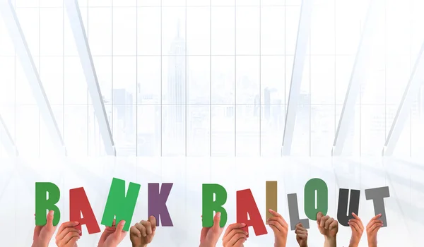 Hands holding up bank bailout — Stock Photo, Image