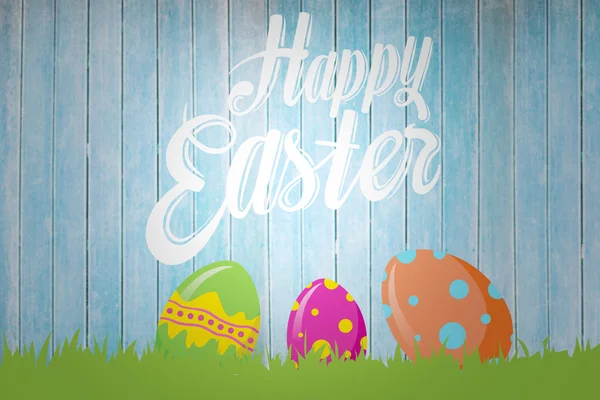 Happy easter against wooden planks — Stock Photo, Image