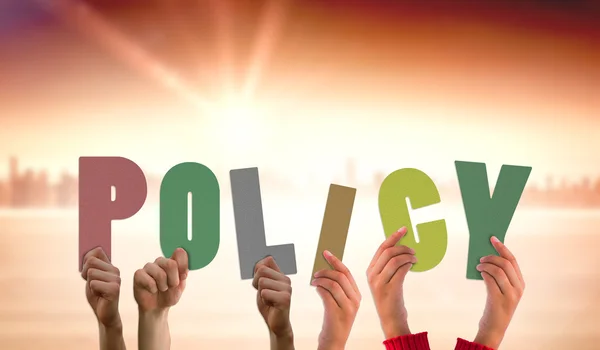 Hands holding up policy against sun shining — Stock Photo, Image
