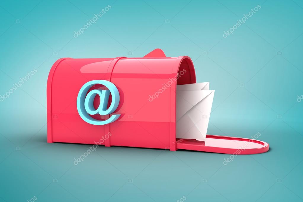 Red email postbox against blue vignette background