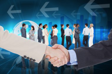 smiling business people shaking hands clipart