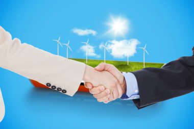 smiling business people shaking hands clipart