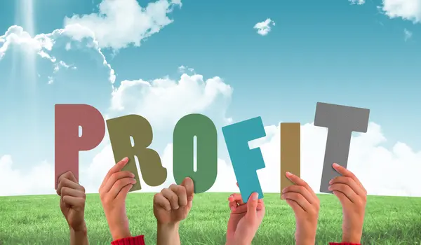 Hands holding up profit against field — Stock Photo, Image