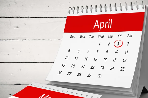 Calendario aprile contro il legno bianco — Foto Stock