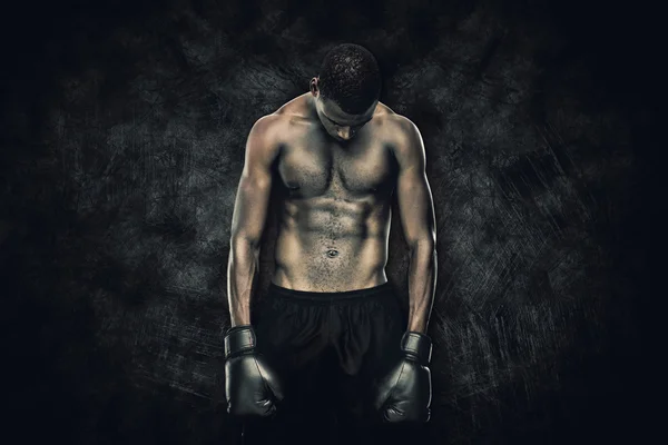 Složený obraz svalnatý boxer — Stock fotografie