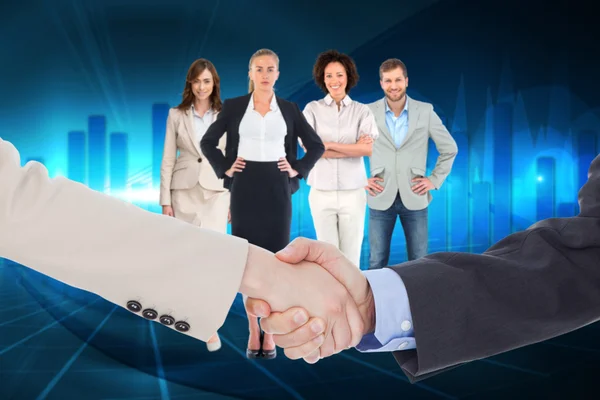 Smiling business people shaking hands — Stock Photo, Image