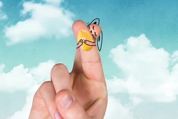 Fingers as easter bunny against blue sky — Stock Photo, Image
