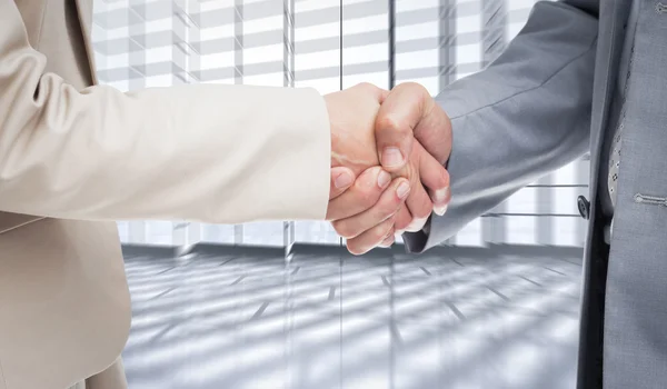 People shaking hands against large window — Stock Photo, Image