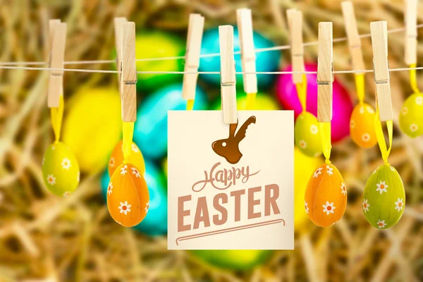 Easter eggs grouped together on straw — Stock Photo, Image