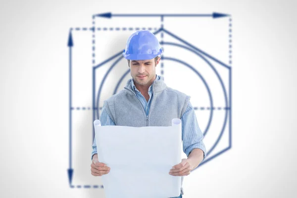 Composite image of architect reading blueprints — Stock Photo, Image