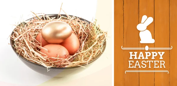 Happy easter afbeelding tegen houten planken — Stockfoto