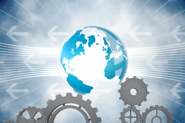 Cogs and wheels against global business graphic — Stock Photo, Image