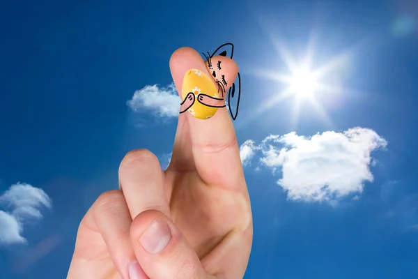 Fingers as easter bunny against blue sky — Stock Photo, Image