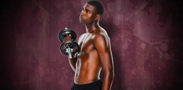 Shirtless young man lifting dumbbell — Stock Photo, Image