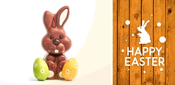 Šťastné Velikonoce grafika proti Dřevěná prkna — Stock fotografie