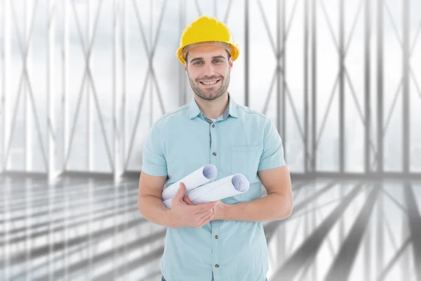 Architect holding blueprints — Stock Photo, Image