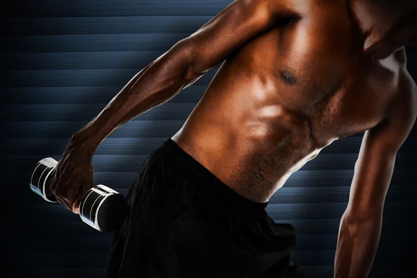 Composite image of mid section of fit shirtless young man liftin — Stock Photo, Image