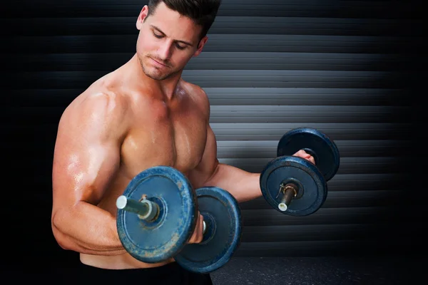 Bodybuilder lifting dumbbells — Stock Photo, Image