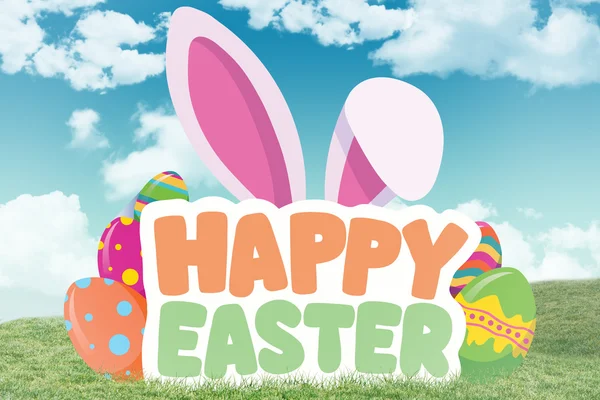 Happy easter afbeelding tegen veld en hemel — Stockfoto