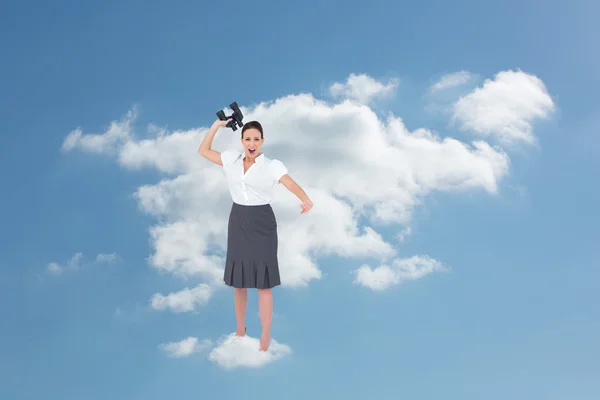 Businesswoman throwing binoculars away — Stock Photo, Image